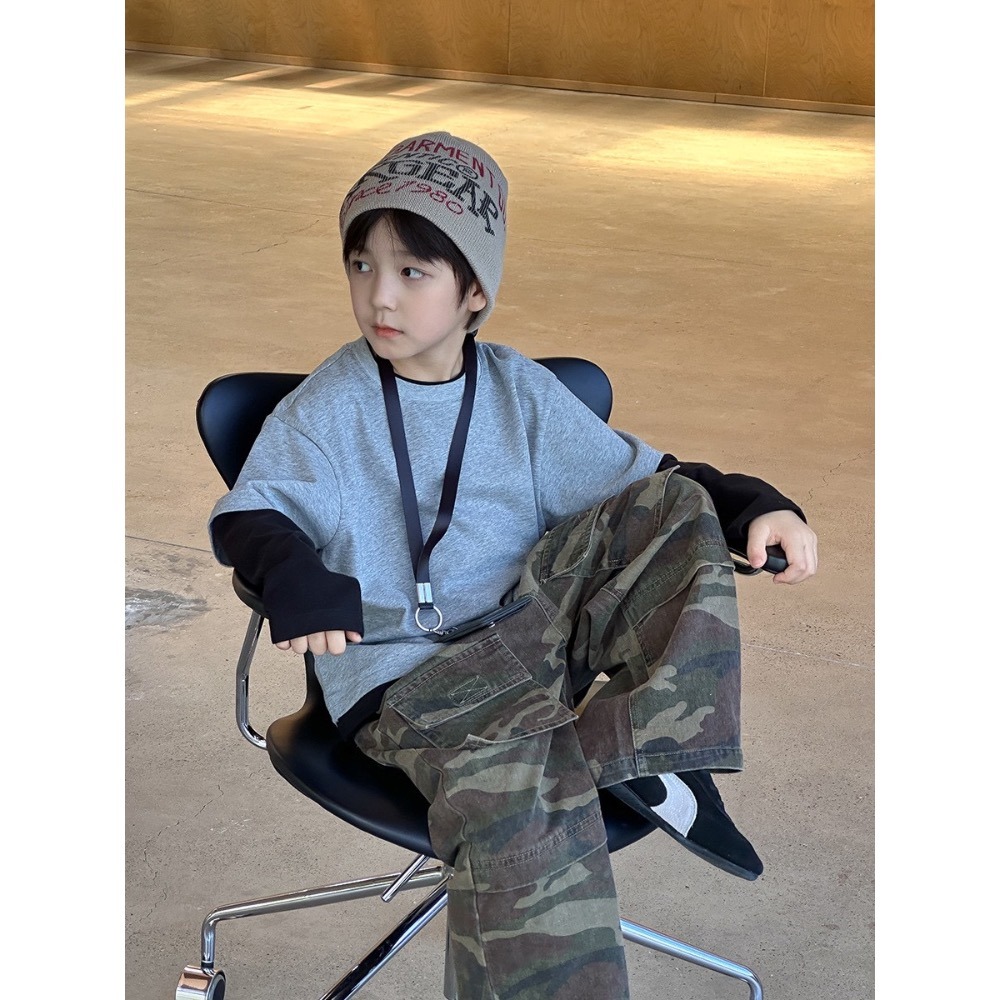 Ambb.kids 秋冬兒童撞色字母假兩件上衣-細節圖3