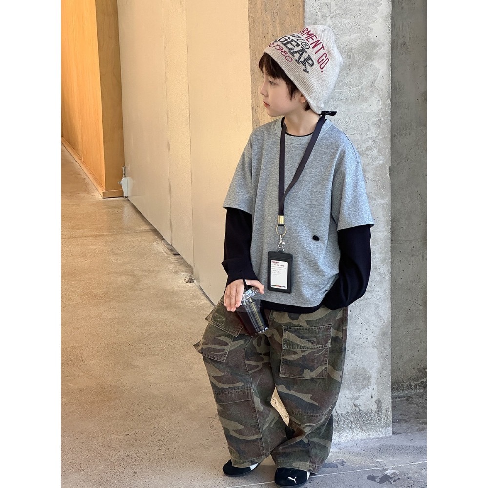 Ambb.kids 秋冬兒童撞色字母假兩件上衣-細節圖4