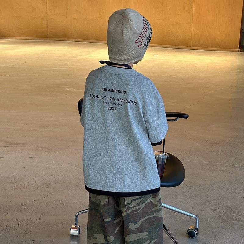 Ambb.kids 秋冬兒童撞色字母假兩件上衣-細節圖5