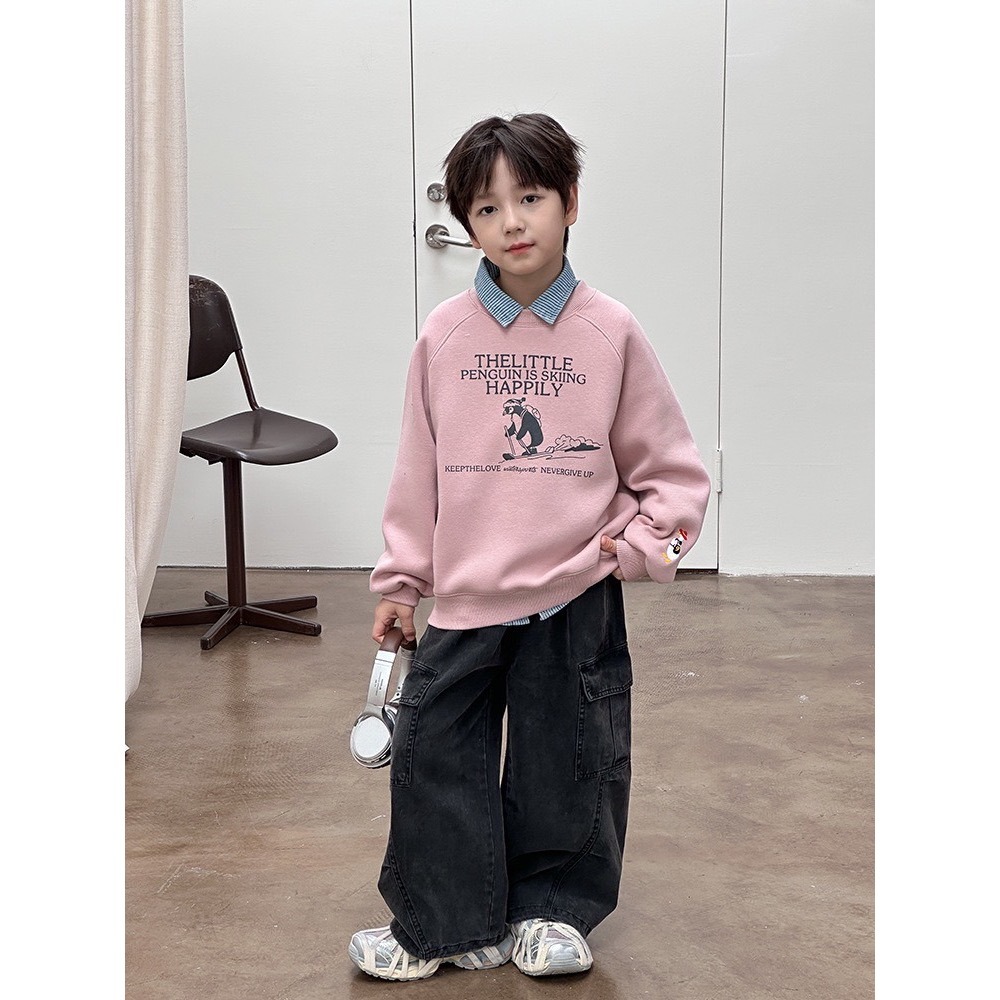 Ambb.kids 秋冬兒童可愛卡通奧粒絨字母衛衣-細節圖4