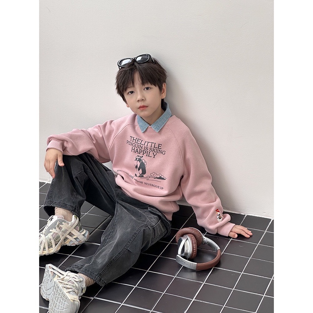 Ambb.kids 秋冬兒童可愛卡通奧粒絨字母衛衣-細節圖5