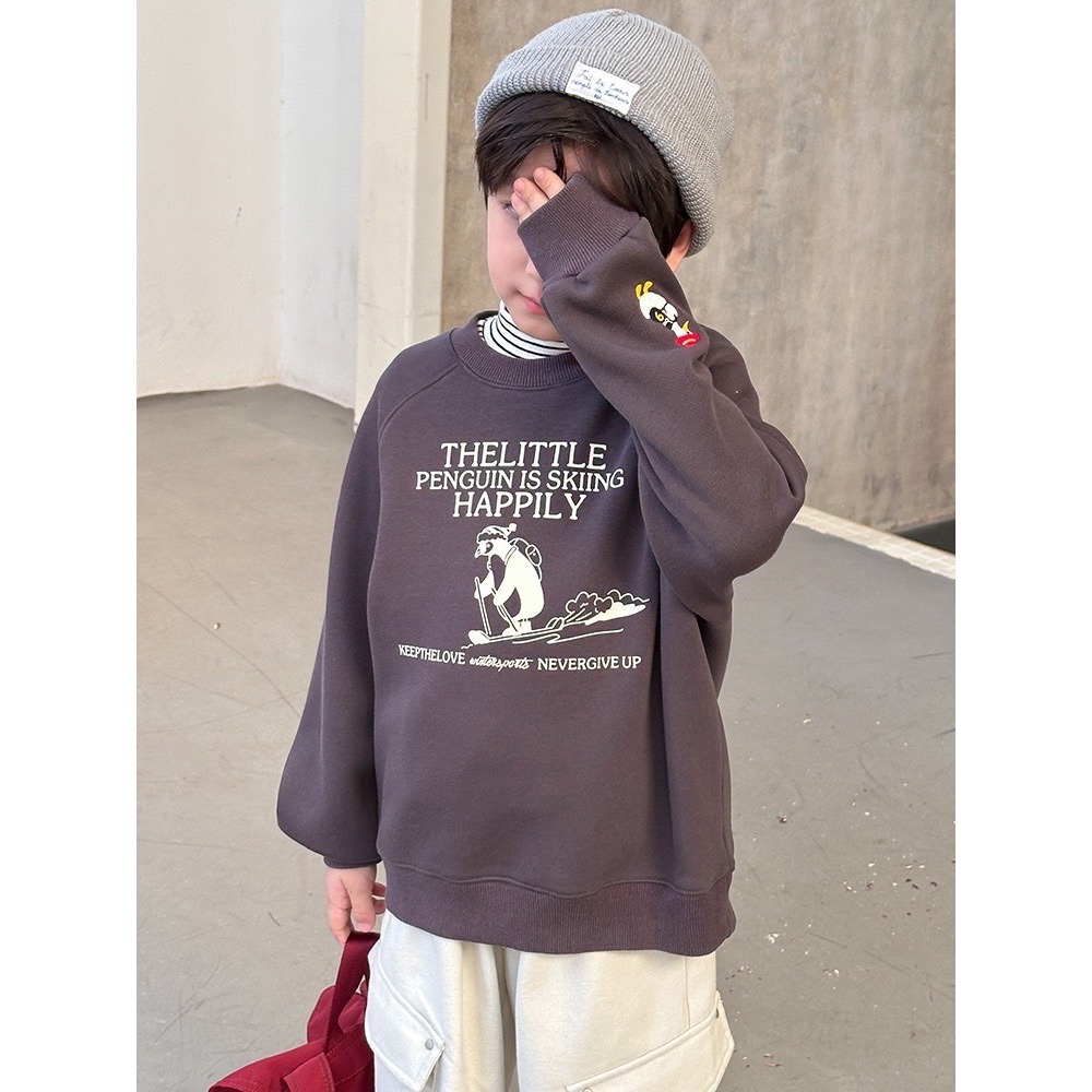 Ambb.kids 秋冬兒童可愛卡通奧粒絨字母衛衣-細節圖6