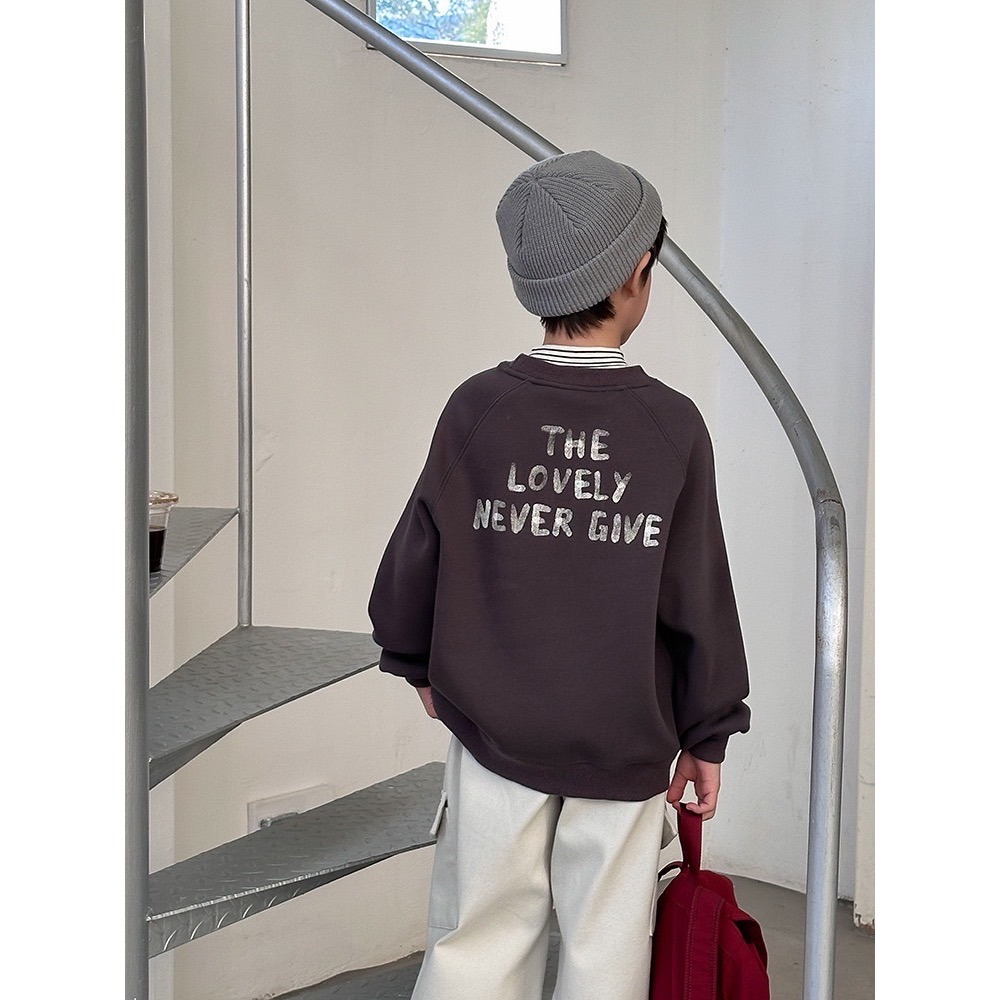 Ambb.kids 秋冬兒童可愛卡通奧粒絨字母衛衣-細節圖7