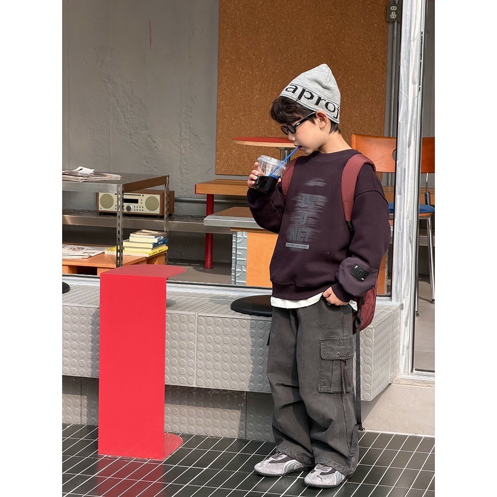 Ambb.kids 秋冬兒童酷炫字母奧粒絨衛衣-細節圖2