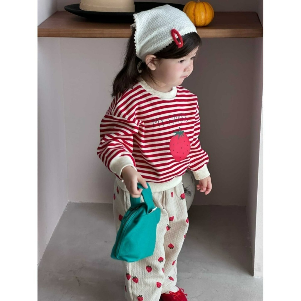 NOZI 寶寶春秋季條紋草莓長袖衛衣/草莓休閒褲-細節圖2