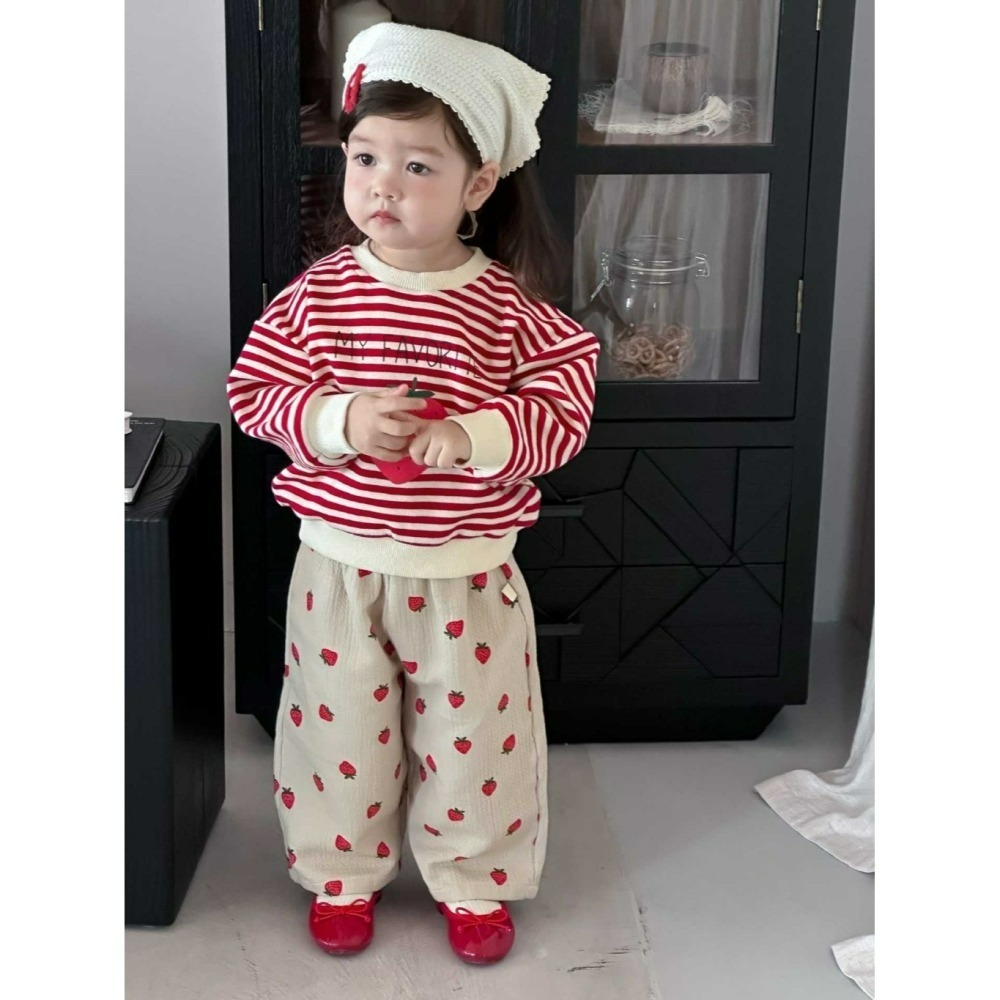 NOZI 寶寶春秋季條紋草莓長袖衛衣/草莓休閒褲-細節圖3