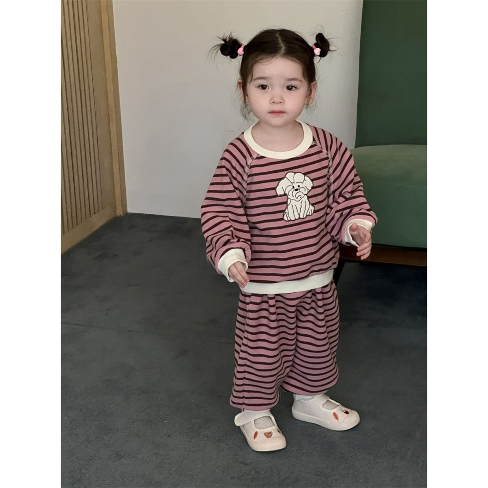 NOZI 寶寶春秋季狗狗條紋套裝-細節圖2