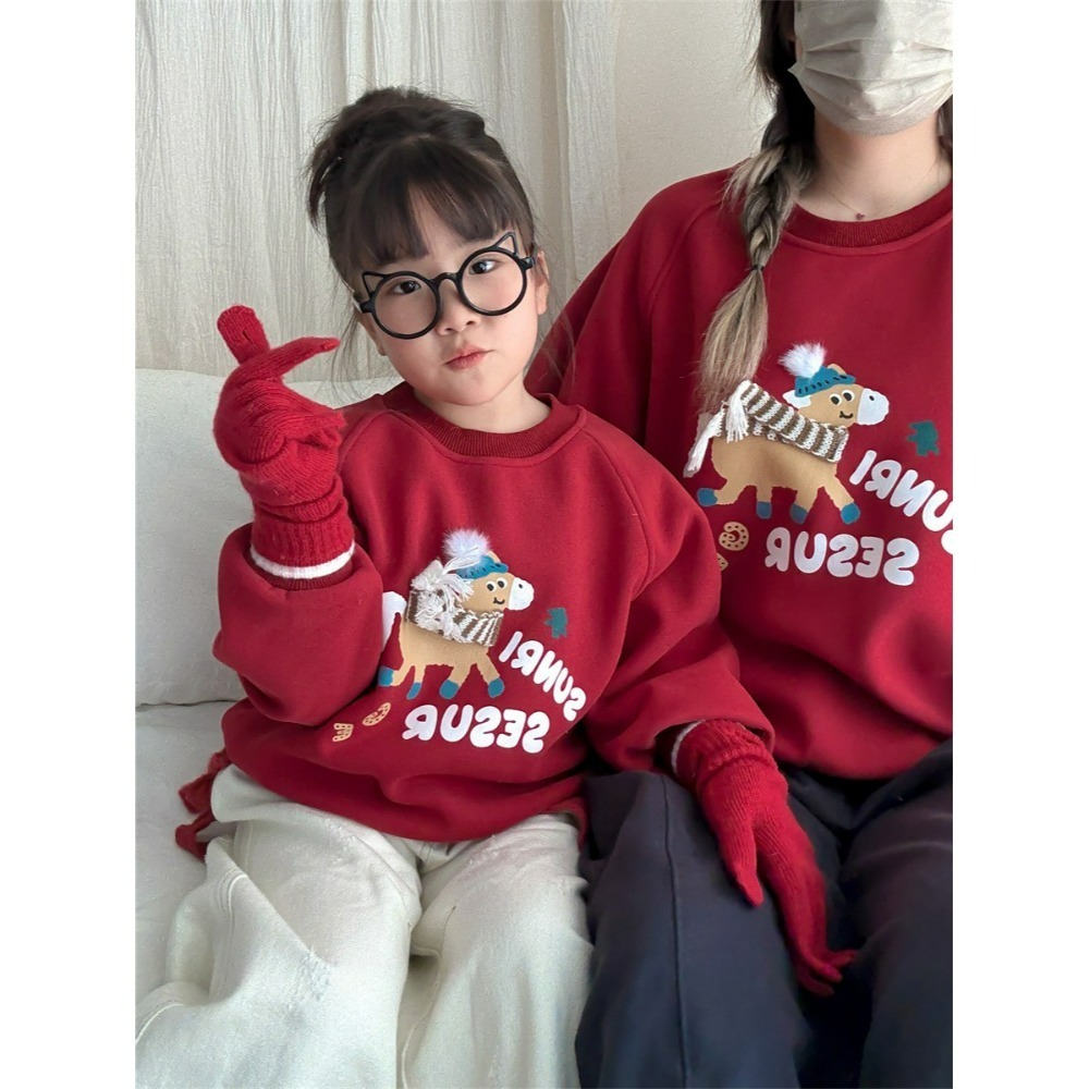 親子裝秋冬馬年圓領衛衣(加絨)-兒童-規格圖8