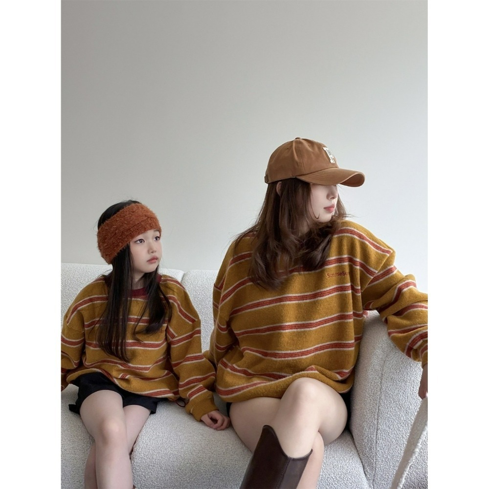 親子裝秋冬撞色條紋親子軟糯針織毛衣-兒童-規格圖5