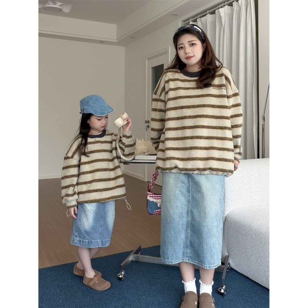 親子裝秋冬撞色條紋親子軟糯針織毛衣-成人-細節圖4