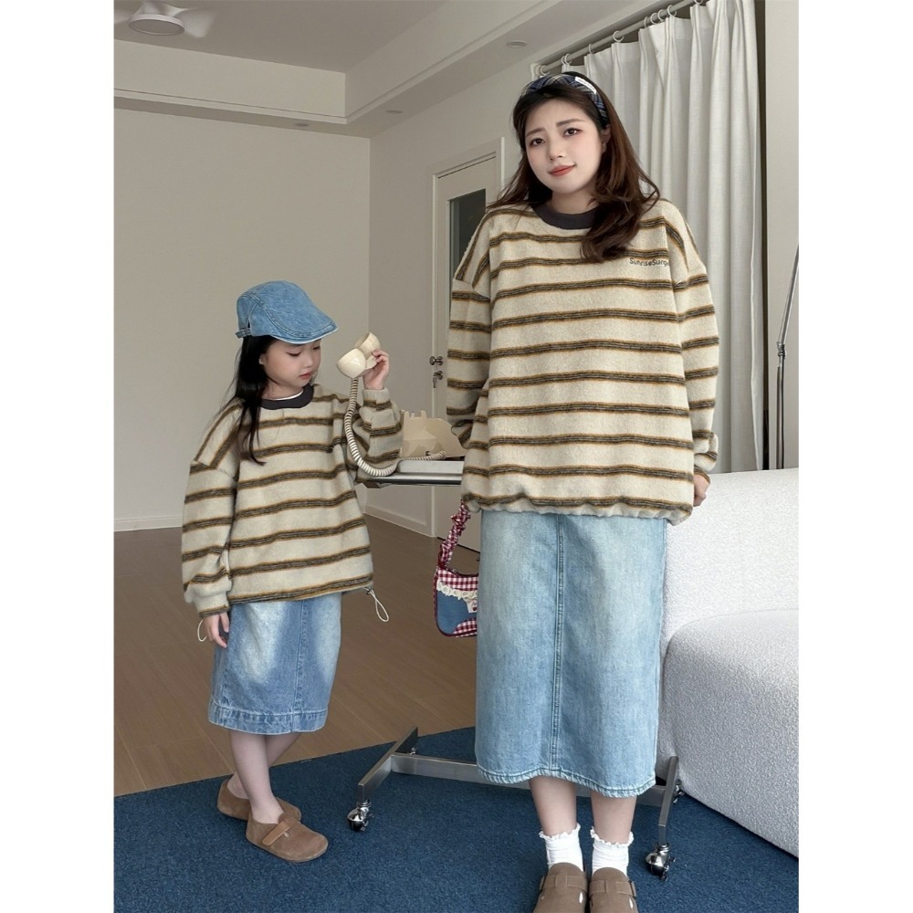 親子裝秋冬撞色條紋親子軟糯針織毛衣-成人-規格圖5