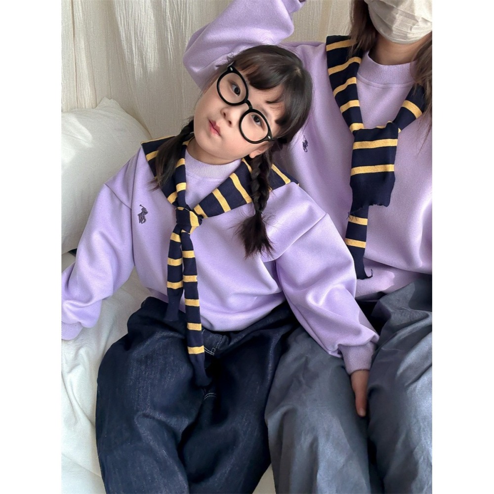 親子裝拼色披肩圍巾圓領衛衣(不加絨)-兒童-細節圖5