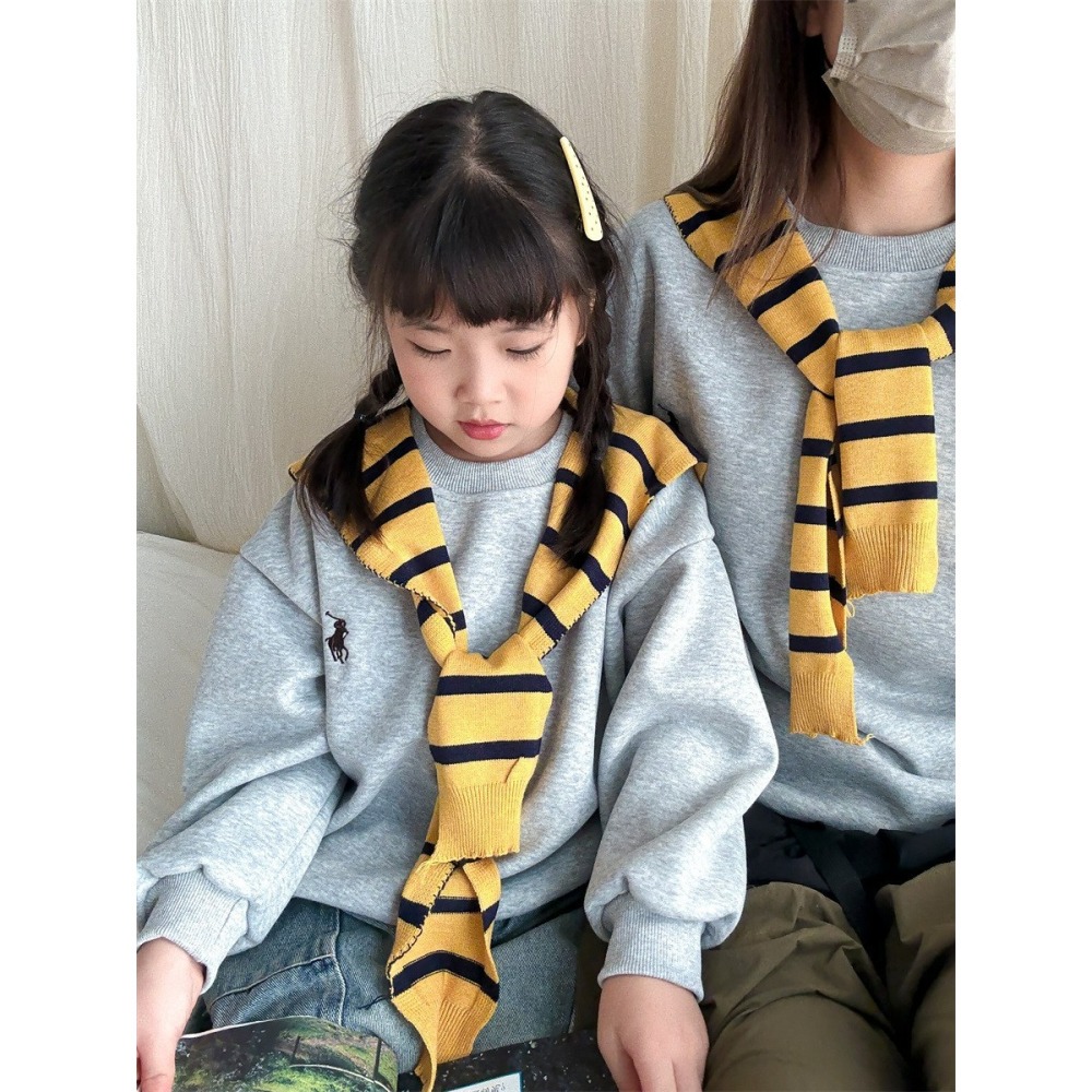 親子裝拼色披肩圍巾圓領衛衣(不加絨)-成人-細節圖3