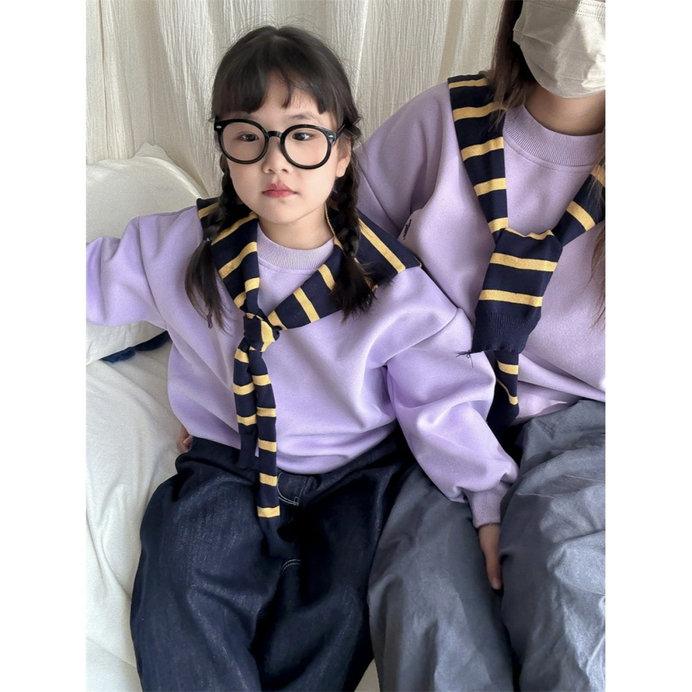 親子裝拼色披肩圍巾圓領衛衣(不加絨)-成人-細節圖4