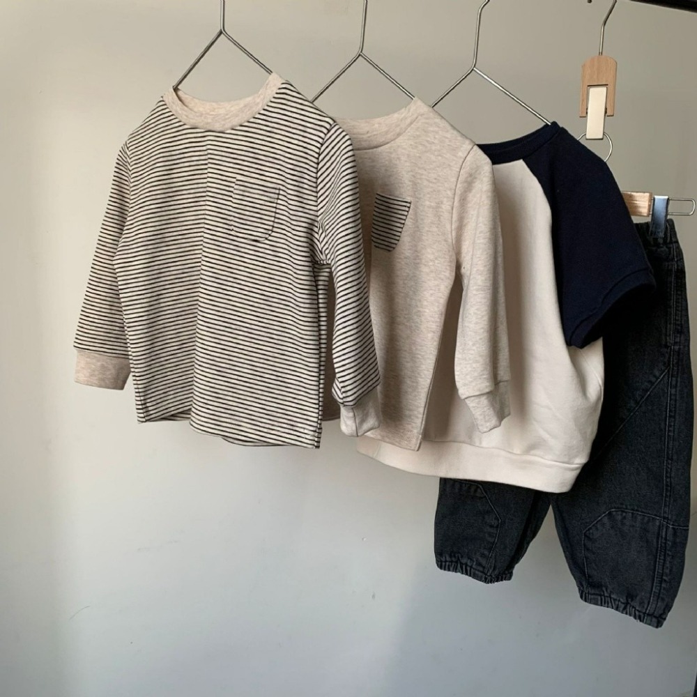 GL-kids 兒童條紋拼色口袋長袖T恤-細節圖2