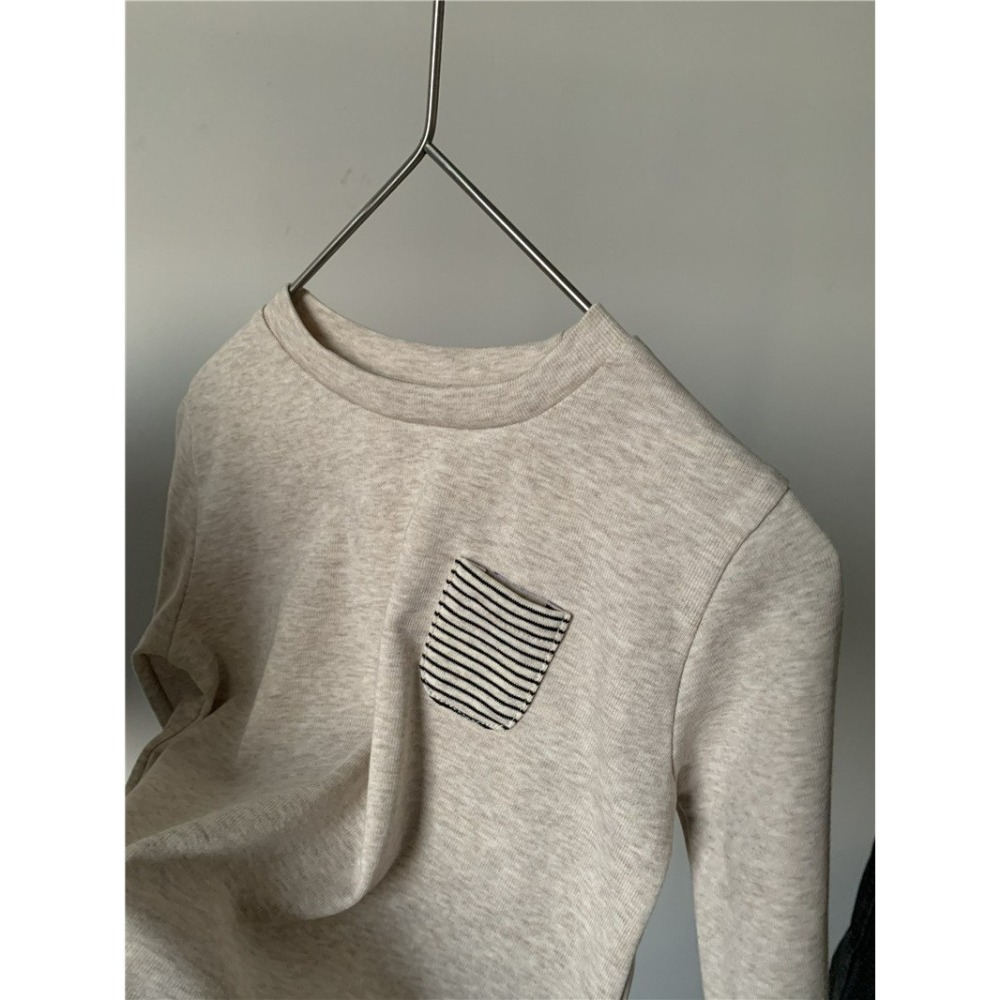 GL-kids 兒童條紋拼色口袋長袖T恤-細節圖4