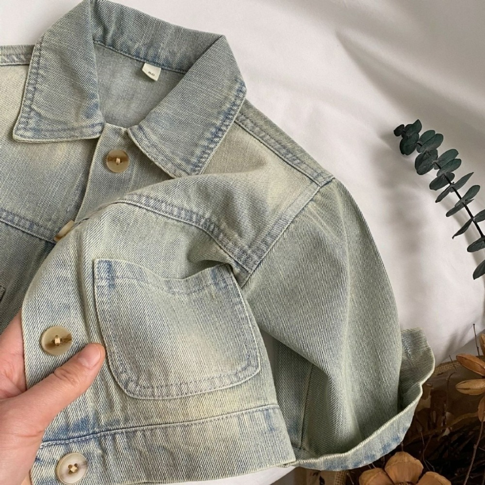 GL-kids 兒童磨白牛仔襯衫開衫-細節圖3