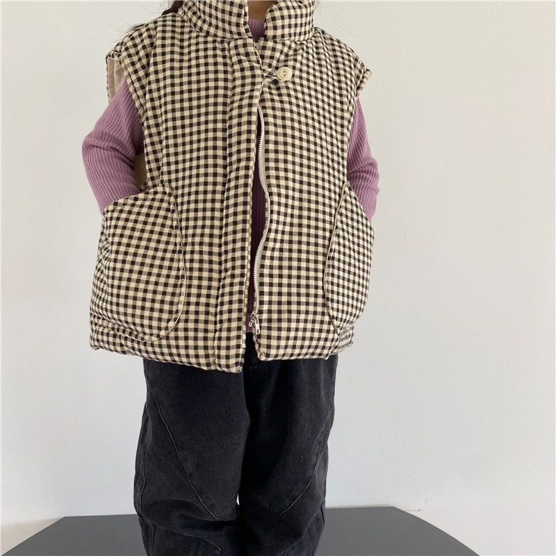 GL-kids 兒童大口袋格子加棉馬甲背心-細節圖3