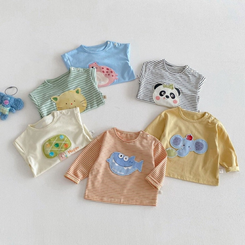 寶寶韓版可愛動物條紋純色貼布上衣-細節圖3