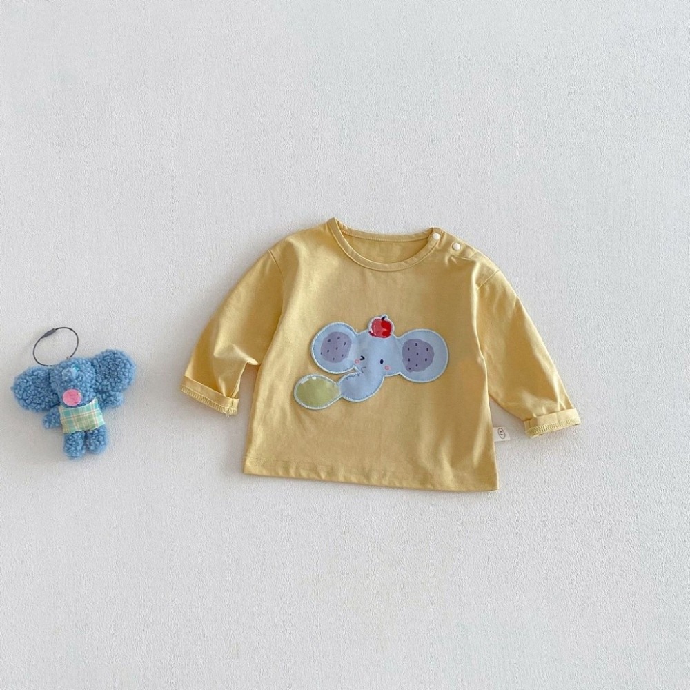 寶寶韓版可愛動物條紋純色貼布上衣-細節圖5