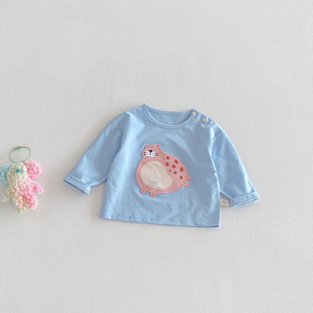 寶寶韓版可愛動物條紋純色貼布上衣-細節圖6