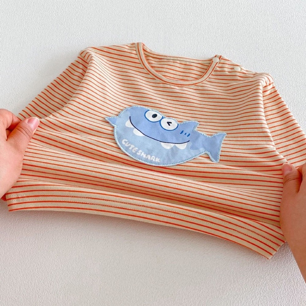 寶寶韓版可愛動物條紋純色貼布上衣-細節圖11