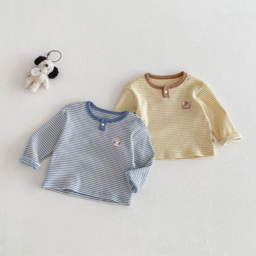 寶寶韓版格紋刺繡長袖上衣-細節圖2