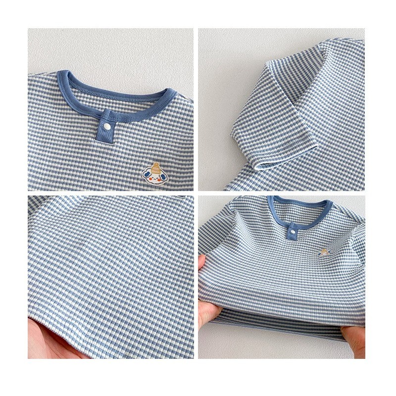 寶寶韓版格紋刺繡長袖上衣-細節圖7