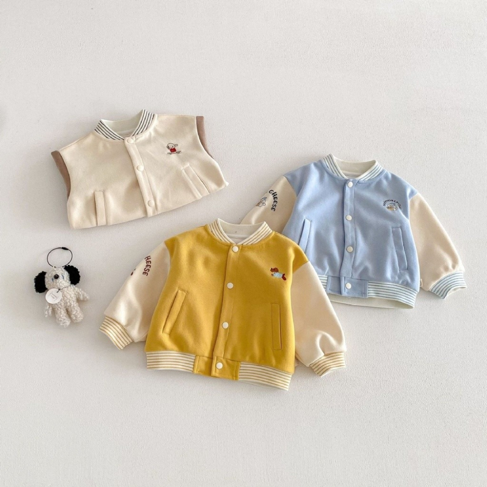 寶寶韓版拼袖卡通棒球外套-細節圖2