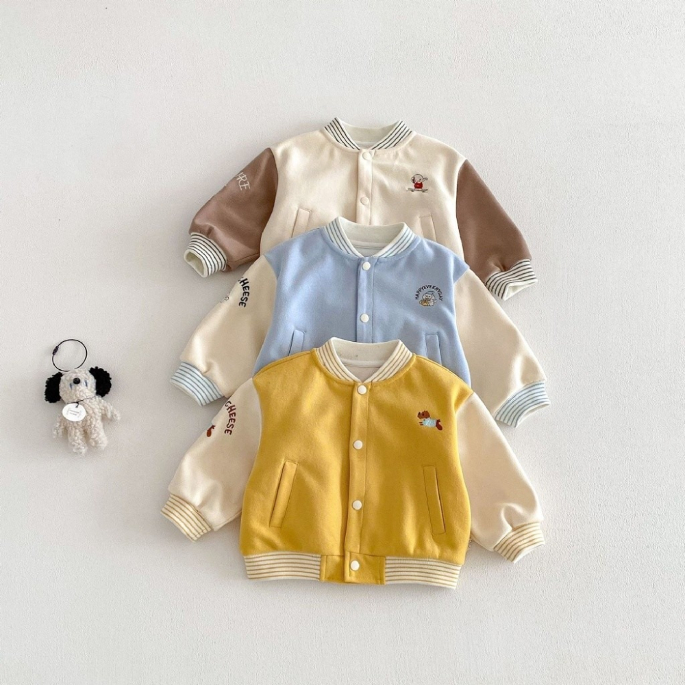 寶寶韓版拼袖卡通棒球外套-細節圖3
