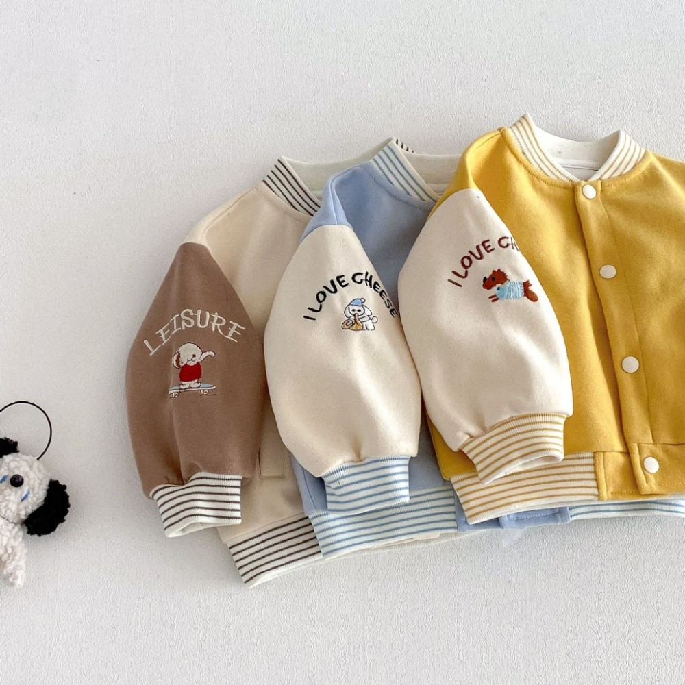 寶寶韓版拼袖卡通棒球外套-細節圖9