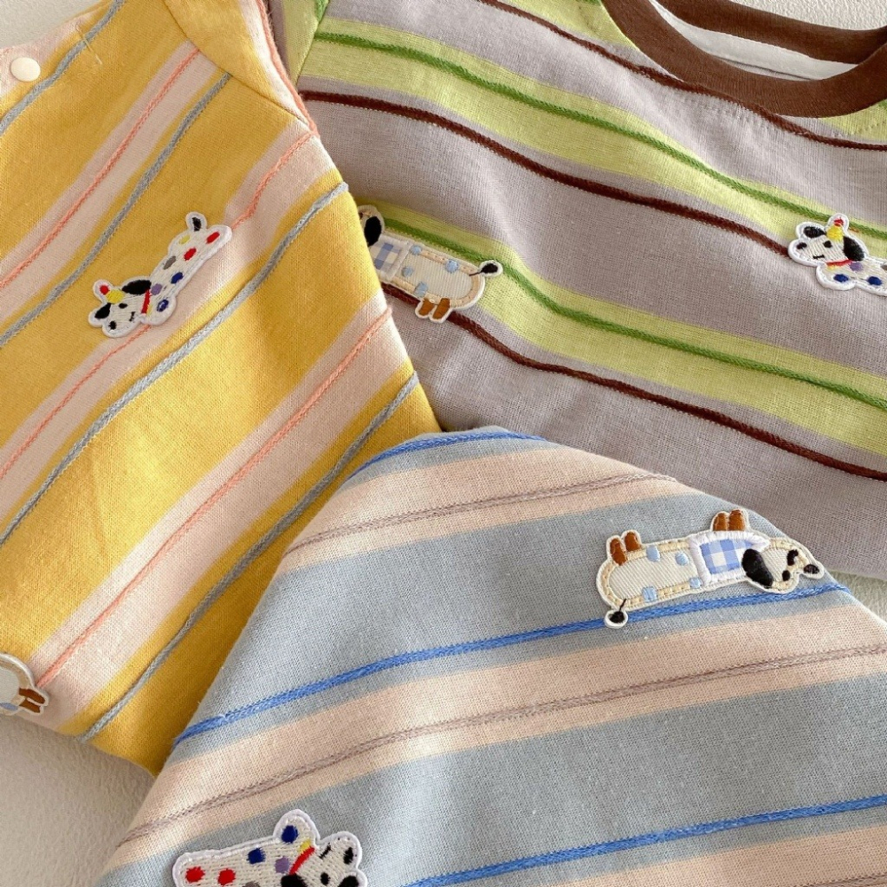 寶寶韓版小狗貼標條紋長袖T恤-細節圖7