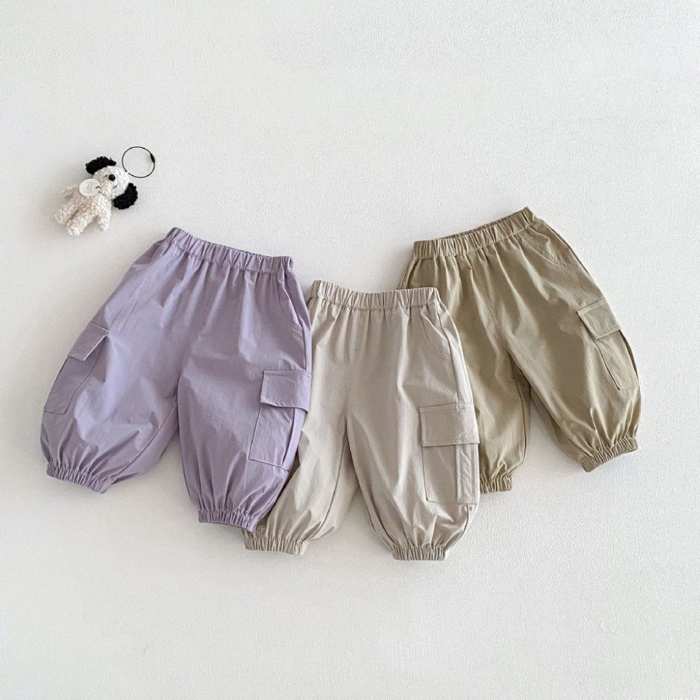 寶寶韓版純色工裝梭織休閒褲-細節圖2