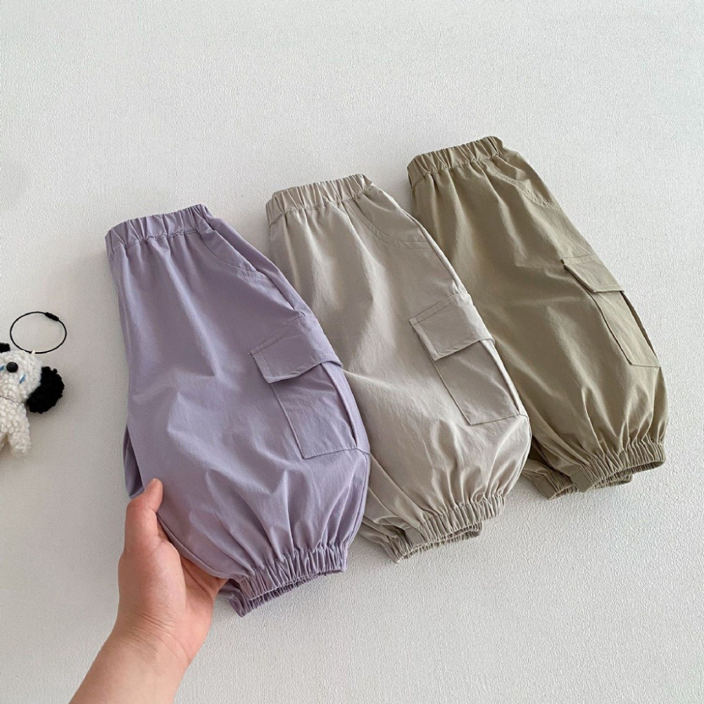 寶寶韓版純色工裝梭織休閒褲-細節圖3