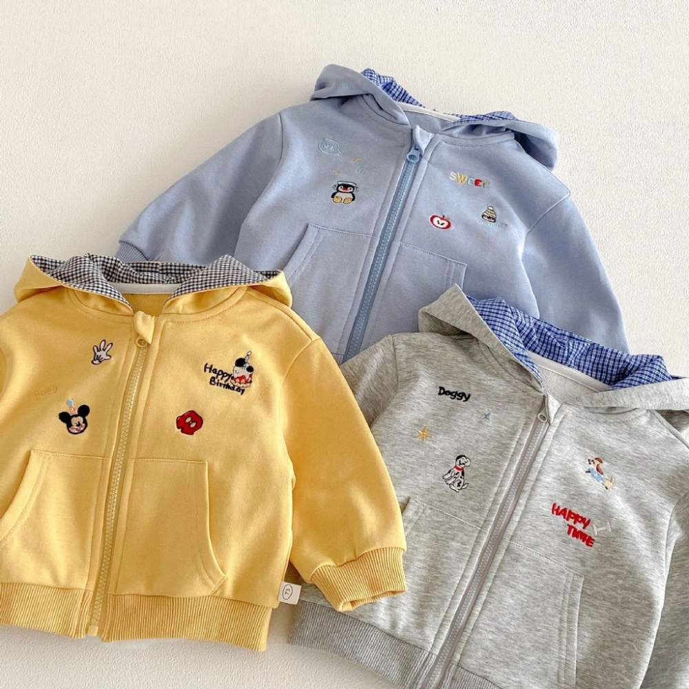 寶寶韓版連帽格子拉鏈外套-細節圖2