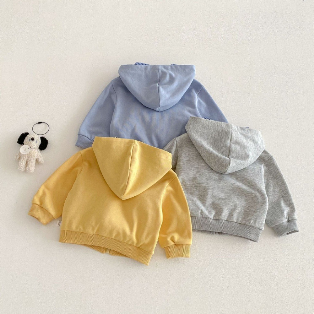 寶寶韓版連帽格子拉鏈外套-細節圖3