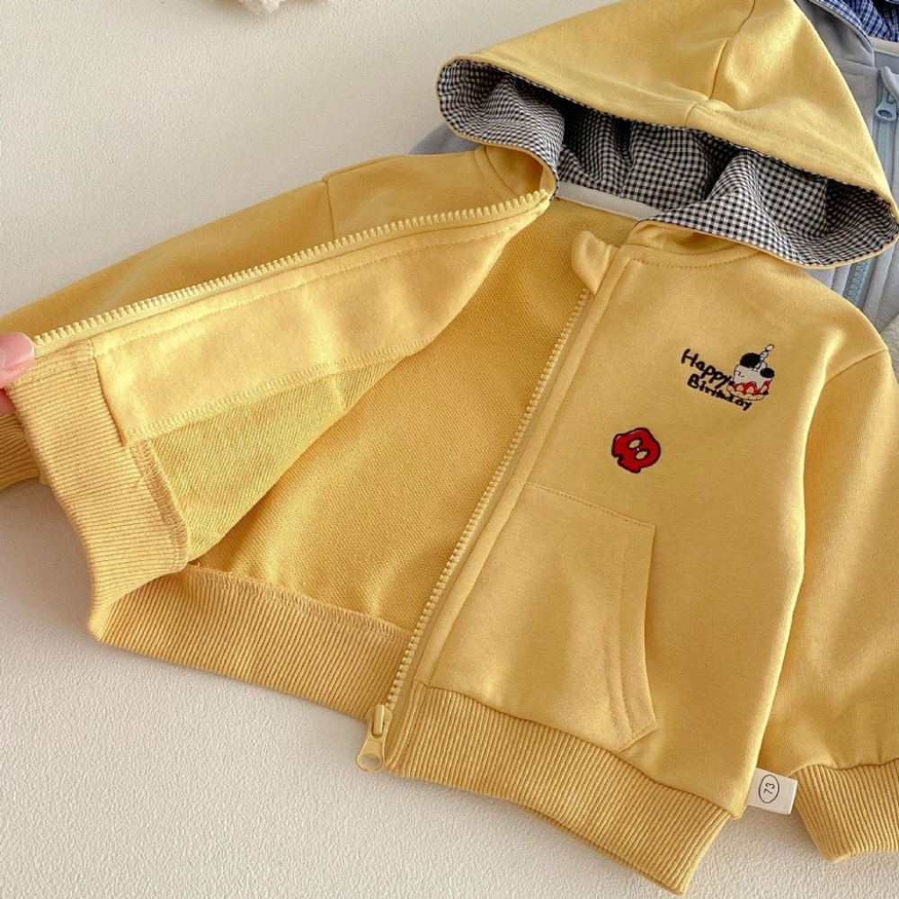 寶寶韓版連帽格子拉鏈外套-細節圖7