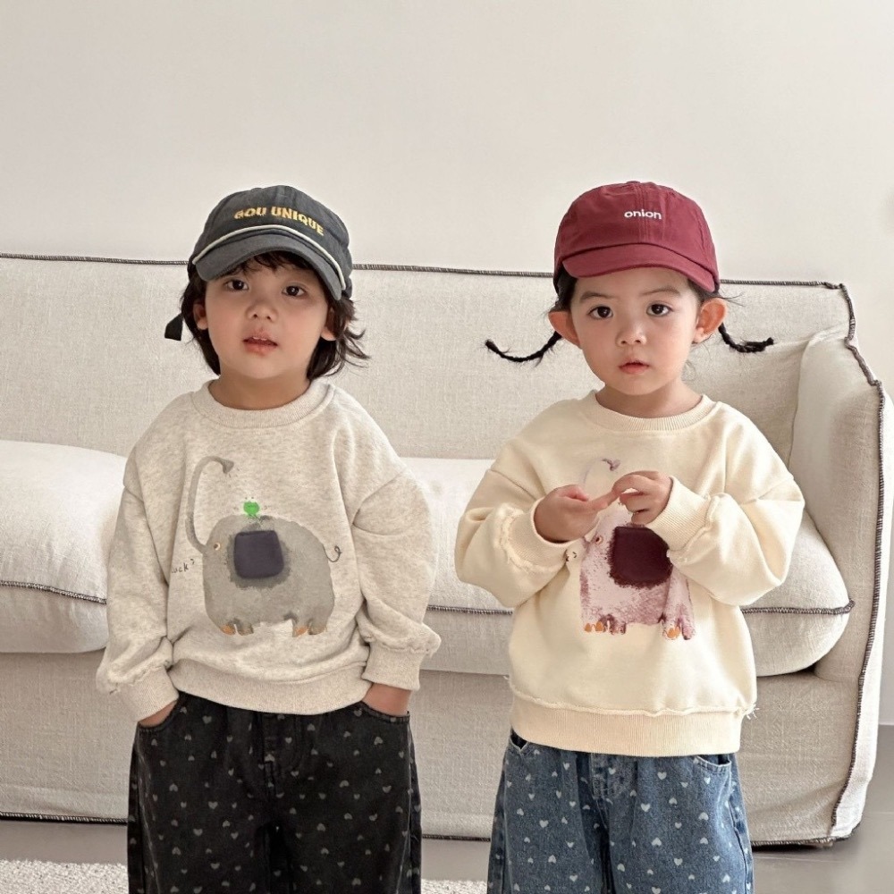 兒童韓版寬鬆卡通大象圓領套頭衛衣-細節圖2