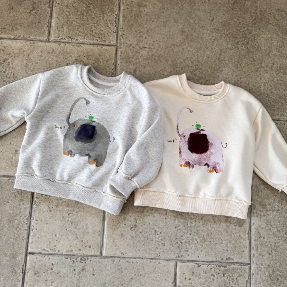 兒童韓版寬鬆卡通大象圓領套頭衛衣-細節圖6