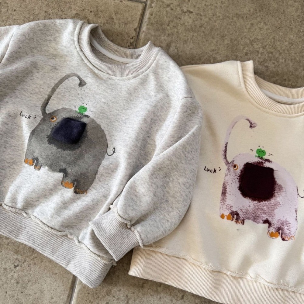 兒童韓版寬鬆卡通大象圓領套頭衛衣-細節圖7