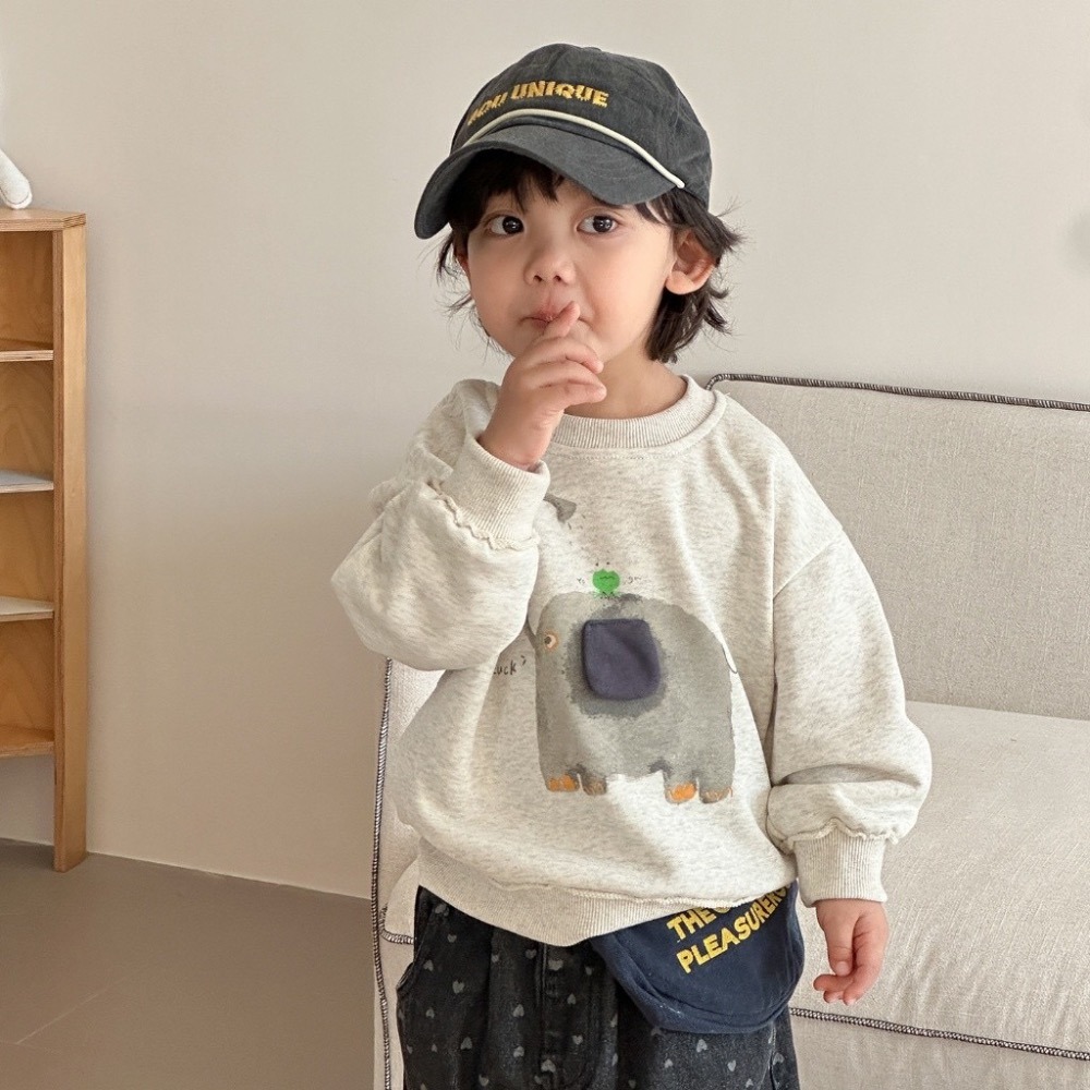 兒童韓版寬鬆卡通大象圓領套頭衛衣-規格圖8