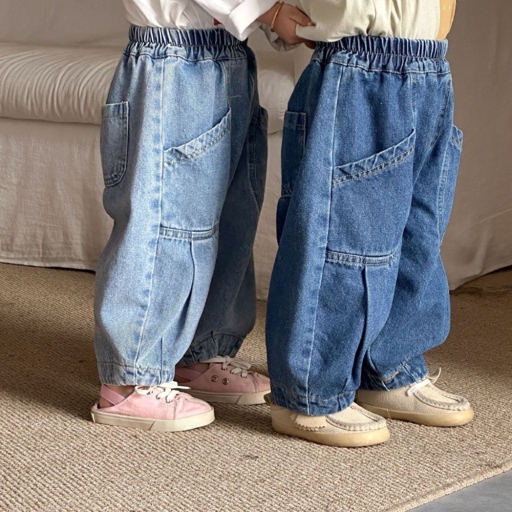 兒童寬鬆牛仔彎刀休閒長褲-細節圖3