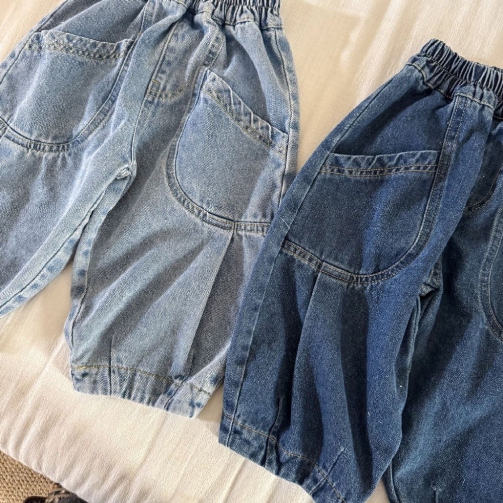 兒童寬鬆牛仔彎刀休閒長褲-細節圖6