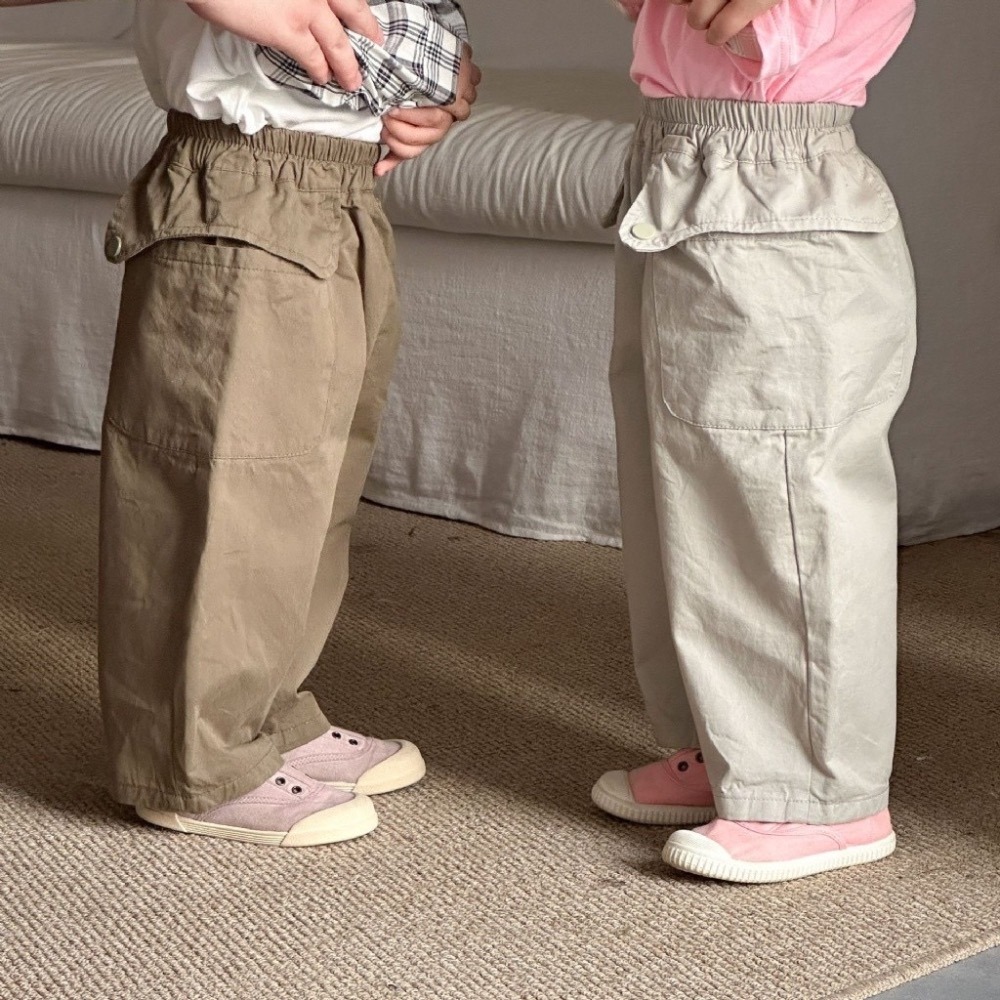 兒童純色造型純棉寬鬆彎刀休閒長褲-細節圖2