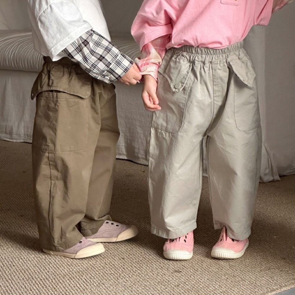 兒童純色造型純棉寬鬆彎刀休閒長褲-細節圖3