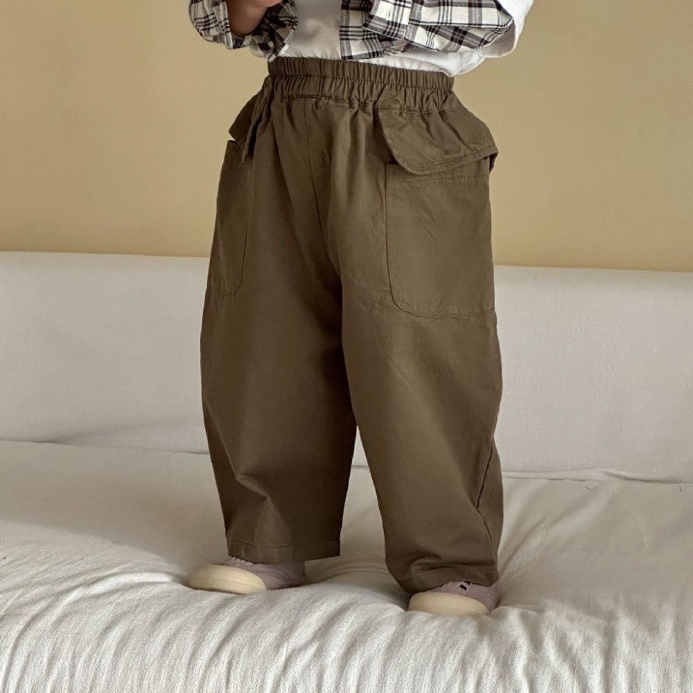 兒童純色造型純棉寬鬆彎刀休閒長褲-細節圖4