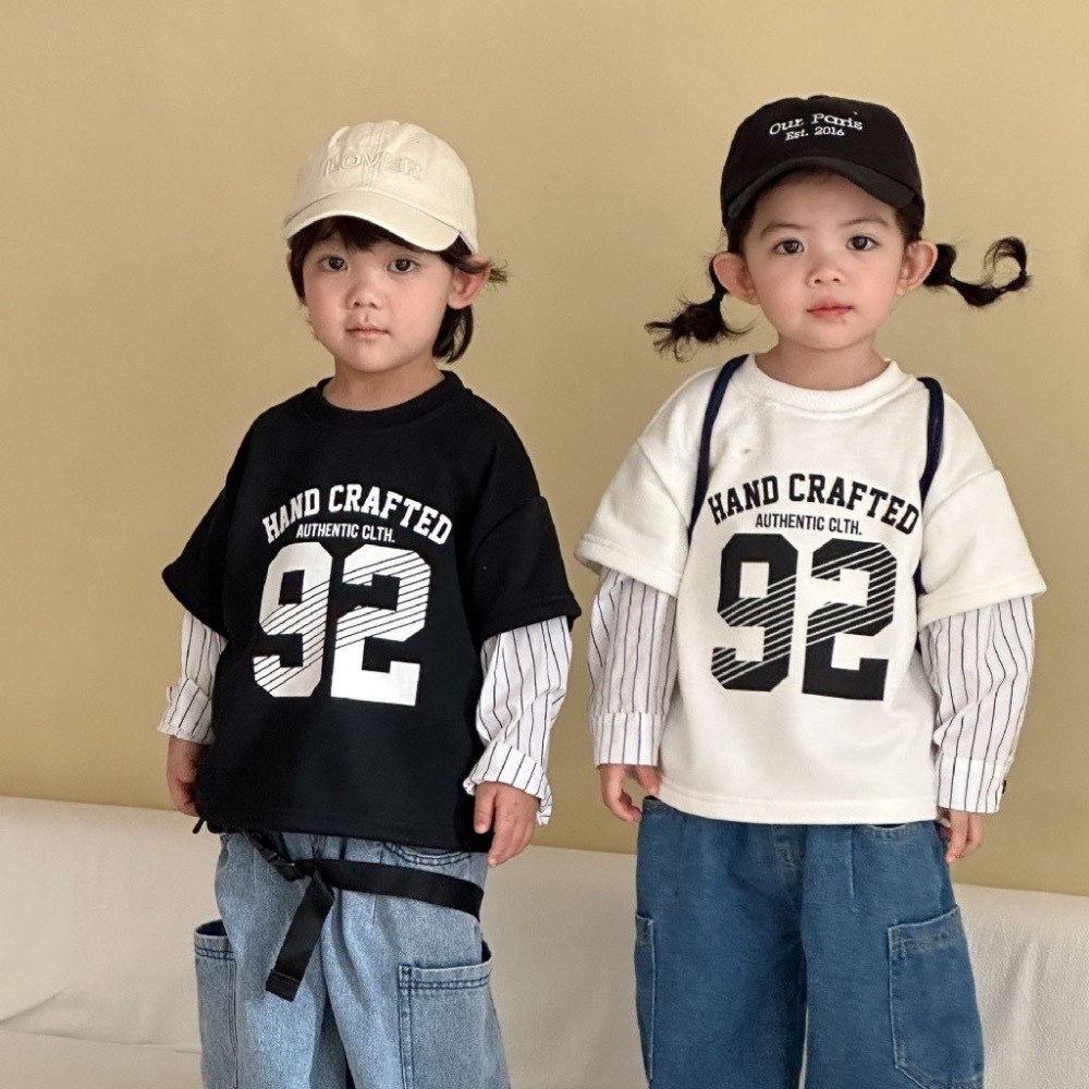 兒童假兩件字母運動長袖T恤-細節圖2