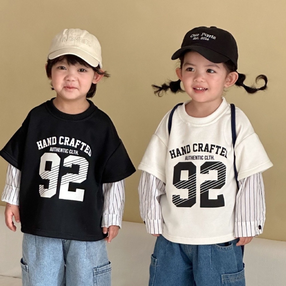 兒童假兩件字母運動長袖T恤-細節圖3