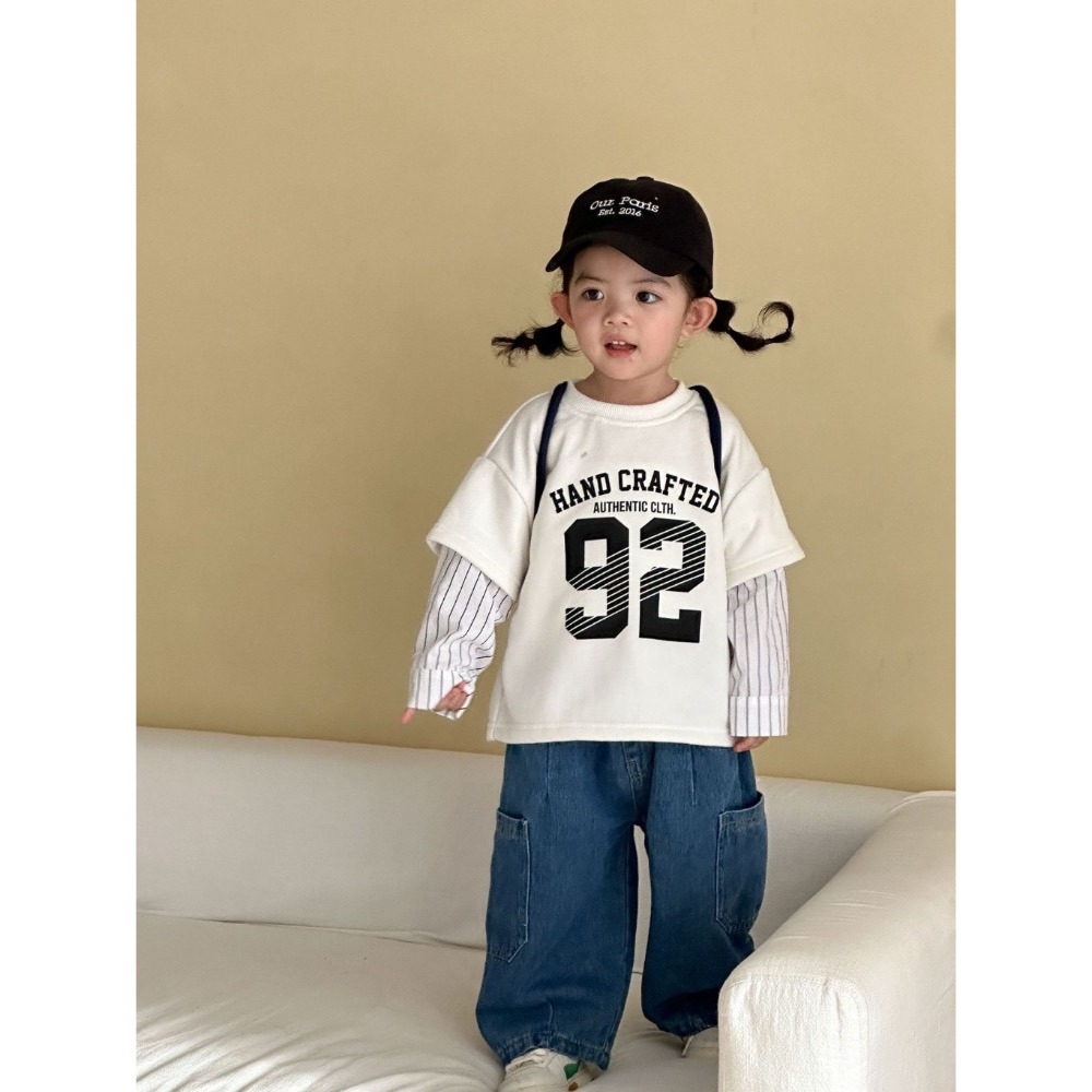 兒童假兩件字母運動長袖T恤-規格圖5