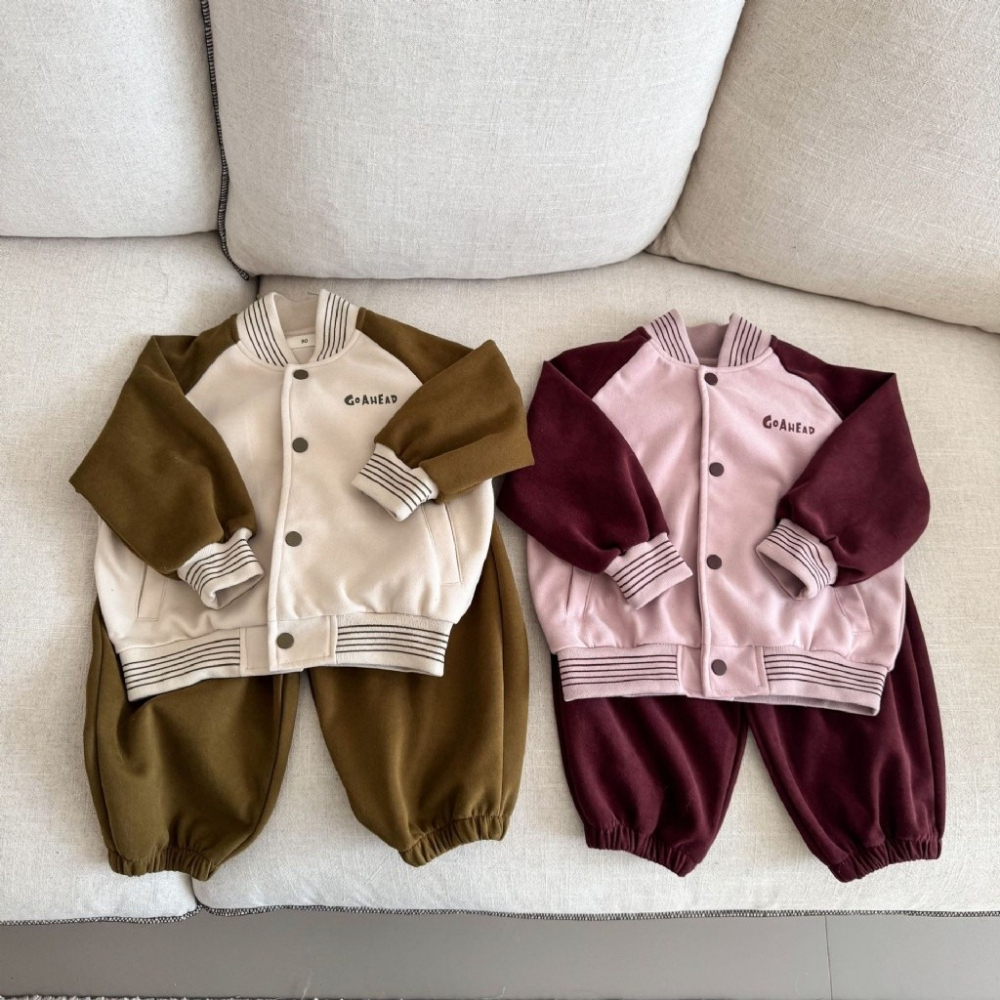 兒童撞色條紋休閒棒球外套衛褲套裝-細節圖6